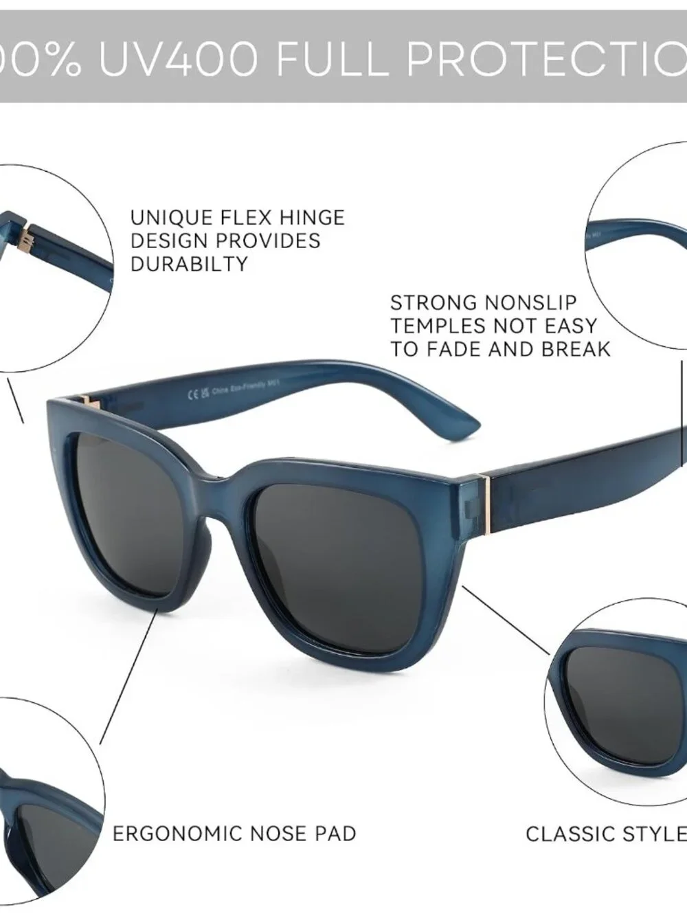 Stylish UV400 Polarized Women’s Square Sunglasses - Vintage Black Frame